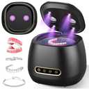 Rechargeable Ultrasonic Retainer Cleaner Machine, 45kHz Portable Dental Cleaning Pod for Dentures, Night Guards, Braces, Aligner, Toothbrush, Jewelry, 3 Cleaning Modes, 200ML Capacity, Black