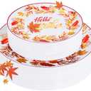 Rubtlamp 60 Thanksgiving Plastic Plates, Fall Disposable Plates, White Plastic Plates With Gold Red Wheat Ear Includes 30 Pcs 10.25” Red And White Dinner Plates, 30 Pcs 7.5” Dessert Plates for Autumn