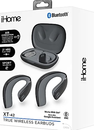 Bytech iHome XT 42 True Wireless Bluetooth In Ear Earbuds, White, HMAUBE238WT, Black