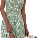 FENSACE Summer Dresses for Women Sleeveless Knee Length Floral Tank Dress (Green, XL)