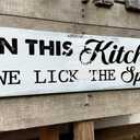 In This Kitchen We Lick The Spoon Sign 6x18 Inch, Farmhouse Kitchen Decor for Wall, Vintage Funny Rustic Kitchen Decor Wall Signs, Rustic Kitchen Signs (A1)