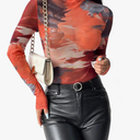 Remidoo Womens Sexy Sheer Mesh Long Sleeve Tops Round Neck Fitted T Shirt 
X-Small