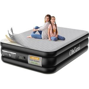 OhGeni 18" Luxury Full Air Mattress with Built-in Pump, Inflatable Bed with Silk Foam Topper for Superior Comfort, Premium Blow-Up Mattress for Home, Camping & Guests, Easy Setup, Extra Support, Full Size, Black