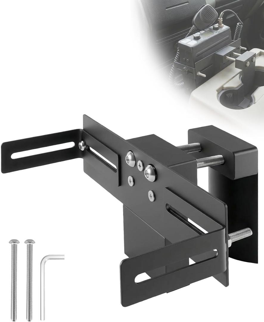 Upgrade Adjustable CB Radio Bracket Cup Holder Mount for Truck & SUV, Heavy Duty Truck Communication Mount Fit for Ham CB Pro Satellite Radio & All Universal 2 Hole Fit AMPS Pattern Mounting Device
