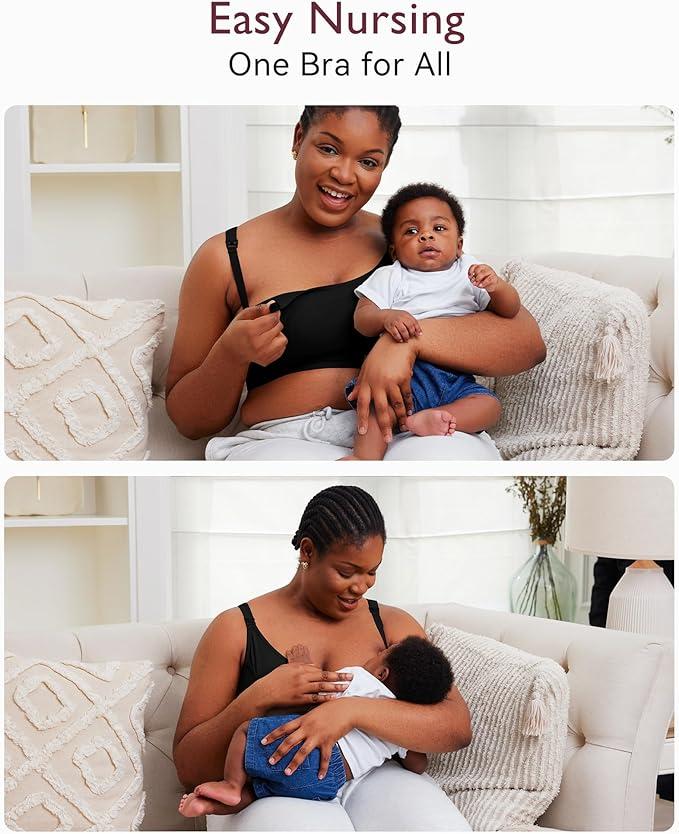 Momcozy Hands Free Pumping Bra, Adjustable Breast-Pumps Holding and Nursing Bra, Pumping & Nursing Bra in One Black L