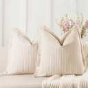 ZWJD Throw Pillow Covers 20x20 Set of 2 Striped Pillow Covers with Fringe Chic Cotton Decorative Pillows Square Cushion Covers for Sofa Couch Bed Living Room Farmhouse Decor, (Khaki)