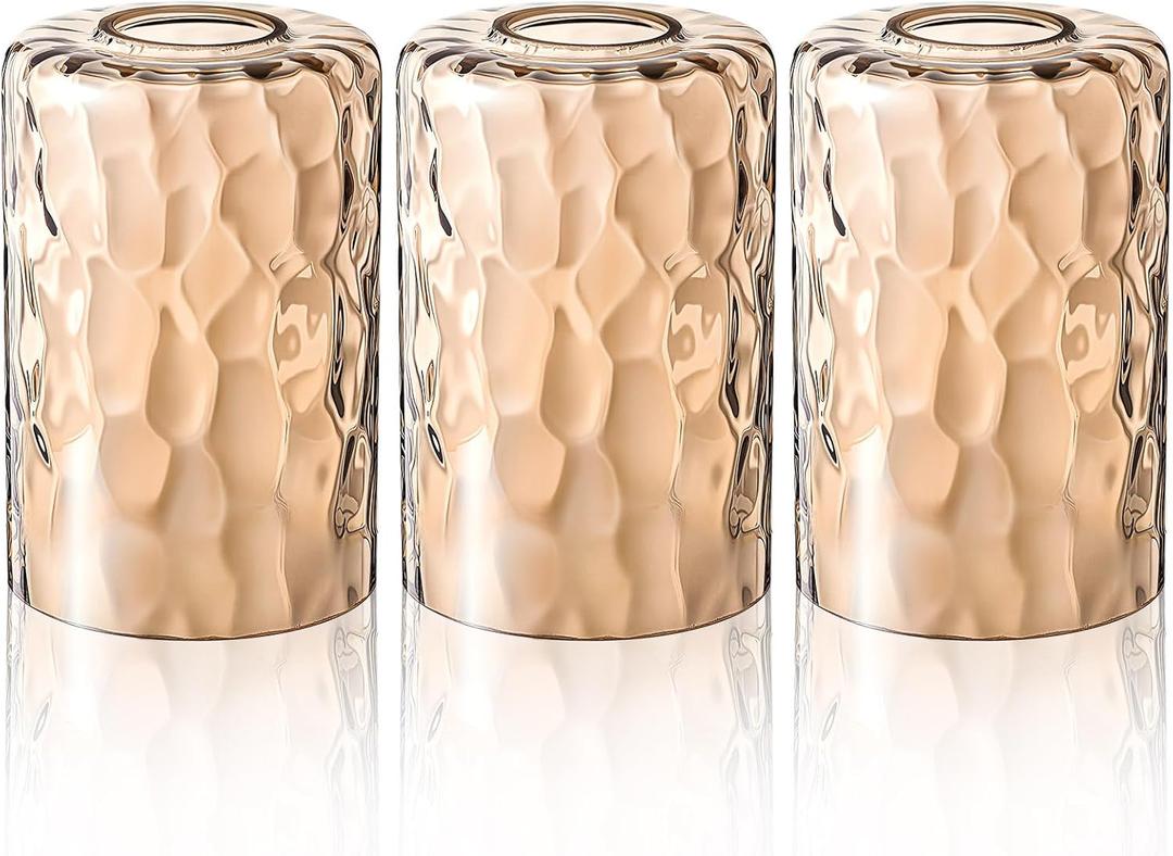 3 Pcs Amber Hammered Glass Shade Replacements for Pendant Light Fixtures Glass Lamp Shade Cover, 1-5/8 Inch Fitter E26 Base, 4"w x 6"h, Replacement Lamp Globe for Chandelier Wall Sconce