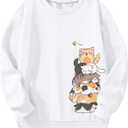 RoseSeek Girl's Cartoon Graphic Long Sleeve Crewneck Sweatshirts Drop Shoulder Cute Pullover Tops T Shirt