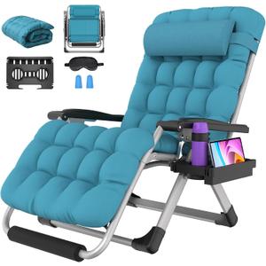 Suteck Oversized Zero Gravity Chair,500LBS 33In XXL Outdoor Recliner Chairs w/Removable Cushion&Headrest, Camping Lounge Chair w/ Upgraded Lock&Footrest, Reclining Patio Chairs for Indoor Outdoo, Soft Blue