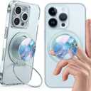 2 x Typecase Magnetic Phone Grip Holder: Adjustable Finger Ring Kickstand - Adapter Ring Included - Phone Grips for Back Compatible with iPhone Android Kindle Accessories - Blue Marble