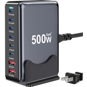 500W USB C Charger Block, 8-Port Fast USB Charging Station Dual PD 100W GaN  Pro Charging Station For Multiple Devices, Laptop Charger Adapter Compatible with MacBook, DELL, iPad, iPhone, Samsung etc