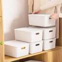 6 pack large plastic Laundry Basket/Hamper with lids and handle，White storage bins Baskets，Organizer Containers for Closet Dorm，Clothes Laundry Room Bedroom, Shelves，home (White, 6S)