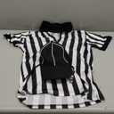 Halloween Kids Referee Costume Set White Black Stripe Umpire Jersey Overturned Collar Referee Shirt Stainless Steel Whistle with Lanyard Hat for Basketball Football Soccer (X-Large)