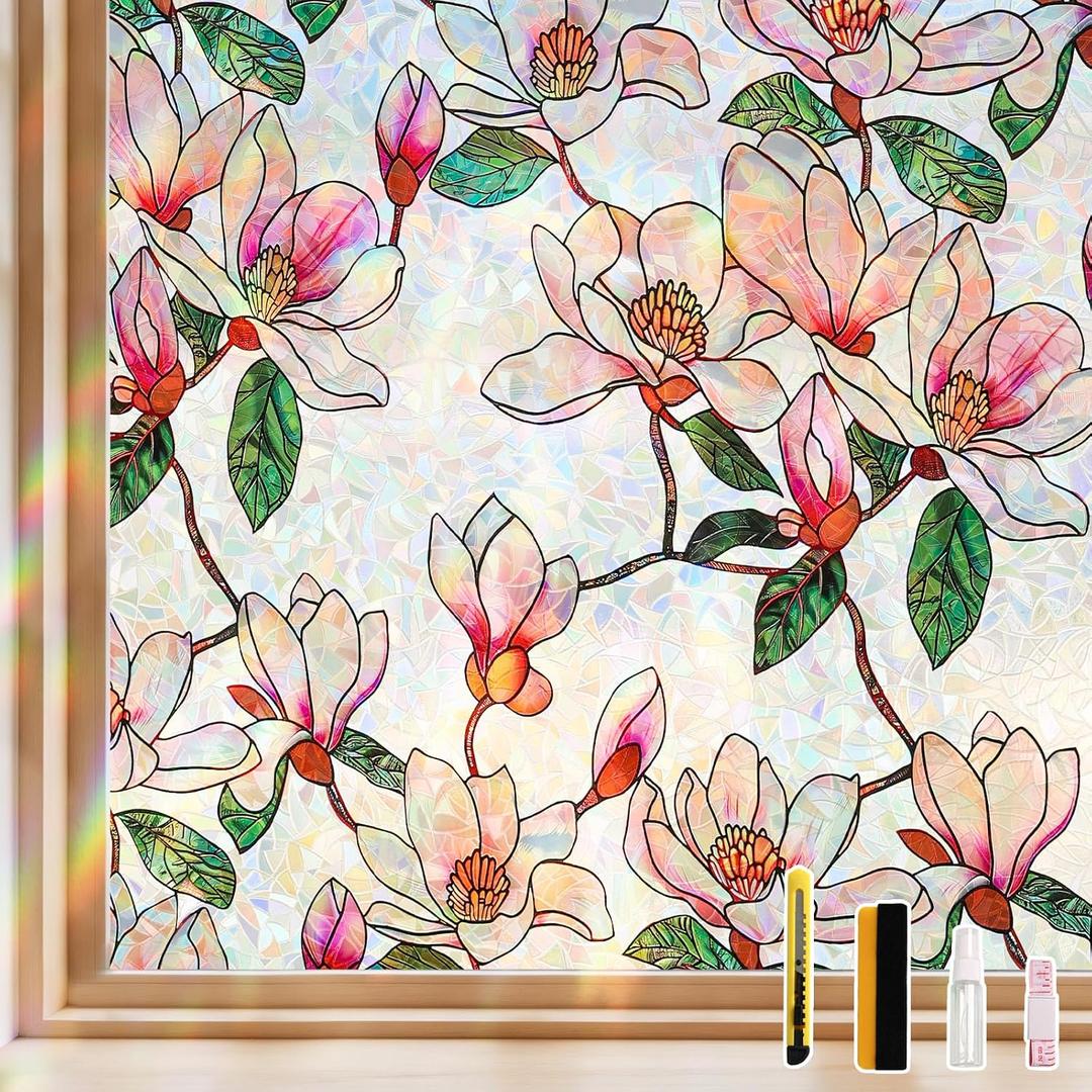NINETREX Window Privacy Film, Stained Glass Static Clings, 35.4"x157.4"
