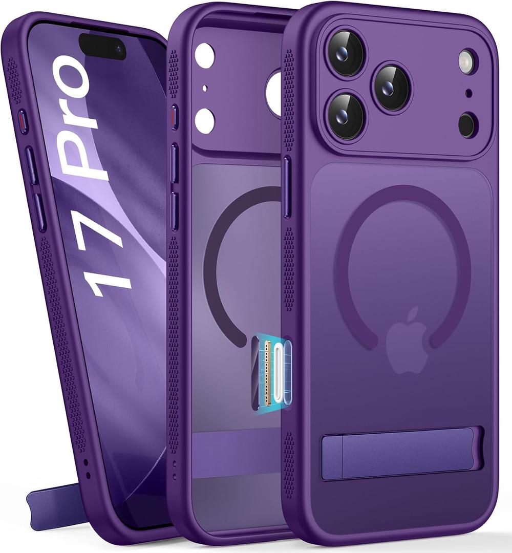 BXYJY for iPhone 17 Pro Magnetic Case with Stand, Camera Control Button, Compatible with MagSafe, Full Lens Protection, Military Grade Drop, Translucent Slim Rugged Case for iPhone 17 Pro, Dark Purple