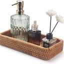 Rattan Bathroom Vanity Tray, Toilet Tank Tray, Toilet Basket Tank Topper, Bathroom Basket for Organizing and Decor (Natural, 10.2" x 4.9" x 1.6")