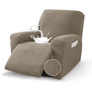 MAXIJIN Waterproof Recliner Chair Covers 3 Pieces Recliner Cover That Stay in Place, Washable Lazy Boy Recliner Slipcovers with Pockets Reclining Protector for Pet, Kids (Recliner, Khaki)