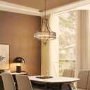 Brushed Nickel Chandeliers for Dining Room, Rustic Farmhouse Crystal Chandelier with Round Metal Shade, Modern 6-Light Large Light Fixture for Hallway, Bedroom, Foyer