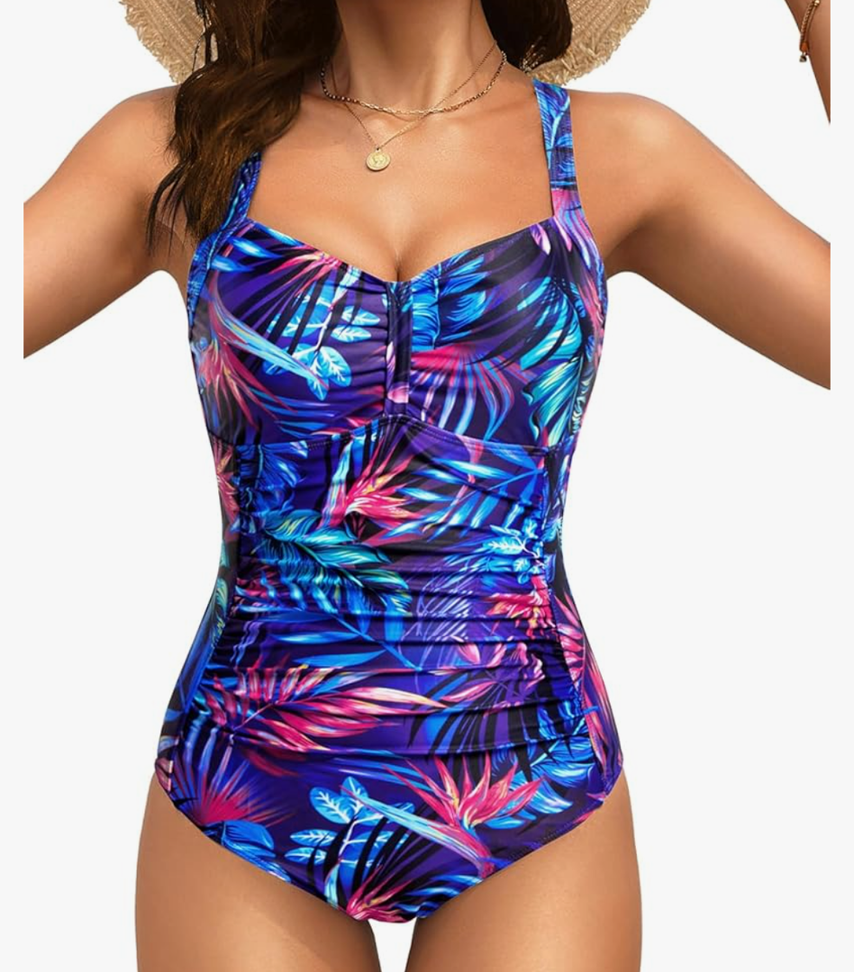 Tempt Me Women Ruched Slimming One Piece Swimsuits Tummy Control Vintage Bathing Suits
L