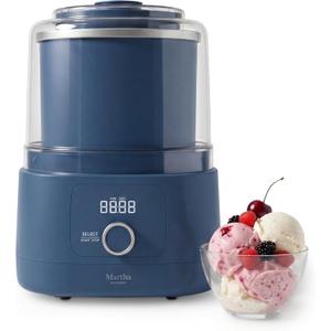 Martha Stewart Ice Cream Maker, 2 Quart Double-Insulated Freezer Bowl, Sorbet & Frozen Yogurt, Ready in 20 Minutes, Mix-Ins Chute, Easy to Clean, Indigo Blue