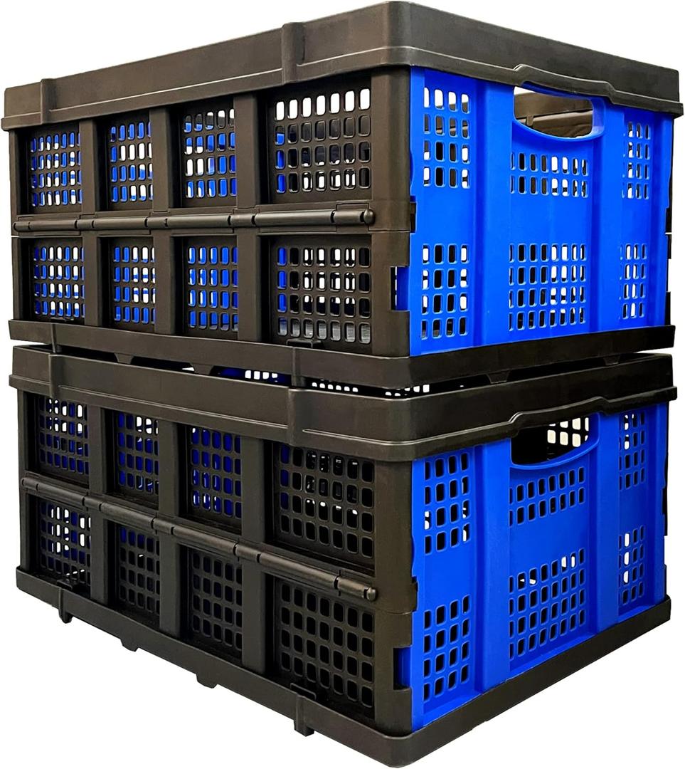 Foldable Plastic Storage Crates  Stackable & Collapsible Baskets, 1.73 Cu Ft for Home, Office & Garage(Set of 2) Foldable Plastic Storage Crates  Stackable & Collapsible Baskets, 1.73 Cu Ft for Home, Office & Garage(Set of 2)