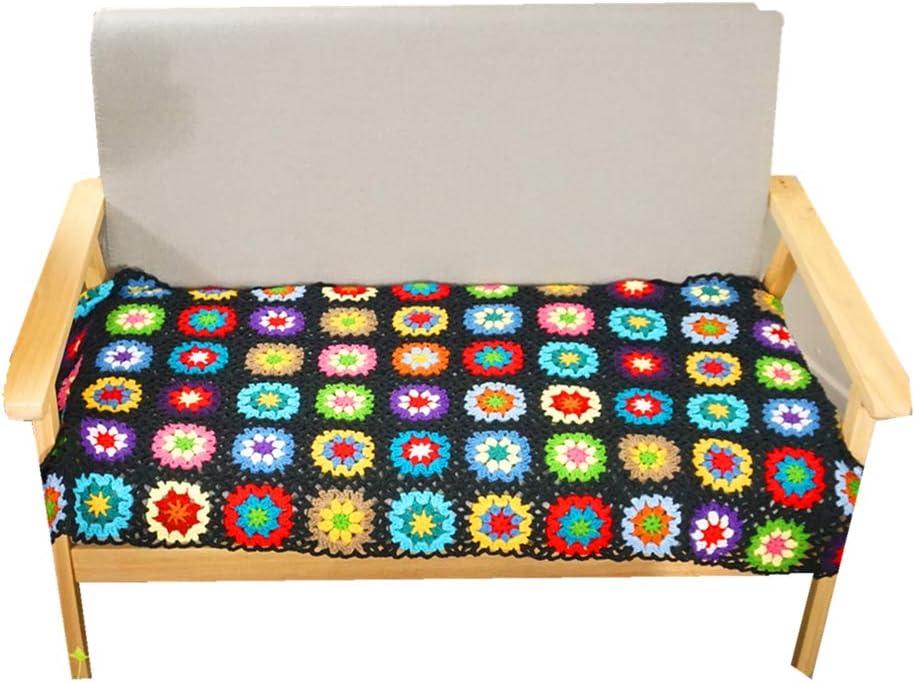 Handmade Crochet Black Throw Blanket Granny Blanket Sweater Style Year Round Gift Travel Accent Throw for Sofa Comforter Couch Bed Recliner Home Decor 47" x23"(Black)