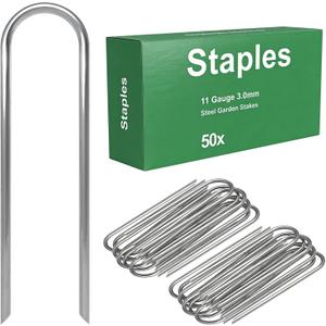 AAGUT 6 Inch Landscape Stakes 50 Pack Garden Drip Irrigation Tubing Stakes Heavy Duty 11 Gauge Galvanized Ground Staples Lawn U Hooks for Soaker Hose, Chicken Wire, Chain Link Fence, Dog Fence