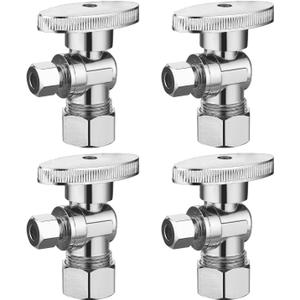 (4 Pack) BH Angle Stop Valve 1/2" Nominal Comp x 3/8" OD Comp, Quarter Turn Angle Stop Valve, Chrome Plated Brass, for Bathroom Toilet Kitchen Shower Plumbing