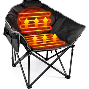Suteck Heated Camping Chair, Oversized Outdoor Portable Heated Folding Chairs with 12V 20,000mAh Power Bank, Heated Foldable Chair Seat, Heating Chair for Outdoor Sports Camping Patio, 650lbs (Matte Black With Battery)