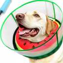 Upgraded Inflatable Dog Cone Collar with Transparent Anti-Licking Shield, Adjustable Elizabethan Collar for Medium Large Dogs, 2-in-1 Design with Detachable Shield and Soft Padding (L, Watermelon). no pump