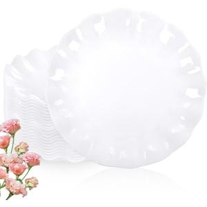 LIYH 20 Pcs White Scalloped Plastic Plates Reusable 10 In - Unbreakable Plastic Dinner Plates Camping Outside Wavy Plate Dishwasher Safe for Wedding Parties Birthdays Picnics - BPA Free 20 Guests