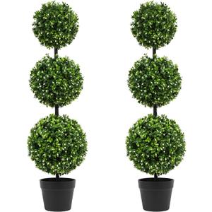 3FT Artificial Boxwood Topiary Tree in Pot,2 Pack Faux Topiary Trees for Front Door Porch Home Living Room Garden,Fake Outdoor Plant Boxwood Ball for Indoor&Outdoor
