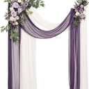 Ling's moment Purple Lilac Artificial Wedding Arch Flowers Kit Pack of 4, 2pcs Hanging Flower Arrangement 2pcs Chiffon Drapes Ceremony Reception Fake Rose Arbor Backdrop Floral Party Outdoor Decor (Prpl-lilac & Gold)