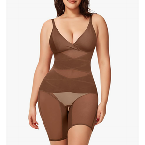 KUMAYES Shapewear Bodysuit for Women - Tummy Control Butt Lifter Fajas Body Shaper V-Neck Body suit Waist Trainer,XL