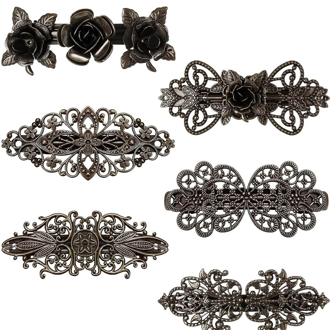 Geyoga 6 Pieces Vintage Hair Barrettes for Women Retro Flower French Pearl Crystal Rhinestones Clips Hair Pins for Women Styling Accessories(Elegant Style)