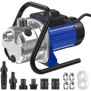 110V Electric Shallow Well Pump, 1.5HP 1532GPH 152FT Water Transfer Pump, Portable Stainless Steel Sprinkler Booster Jet Water Pumps for Garden Lawn Irrigation System