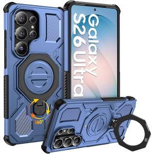 for Samsung Galaxy S26 Ultra Case, [360 Spin Magnetic Stand] [Compatible with MagSafe], Military Grade Protective S26 Ultra Case with Kickstand & Ring Holder, Blue