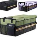 Car Trunk Organizer with Lid,Collapsible Car Storage Organizer with Multi Compartments and Securing Straps for SUV,Sedan,Jeep-Green