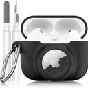 2 in 1 Silicone Case Compatible with AirPods Pro 3 and AirTag, Shockproof Protective Case Cover for AirPods Pro 3rd Generation 2025 with Cleaner Kit & Carabiner (Black)