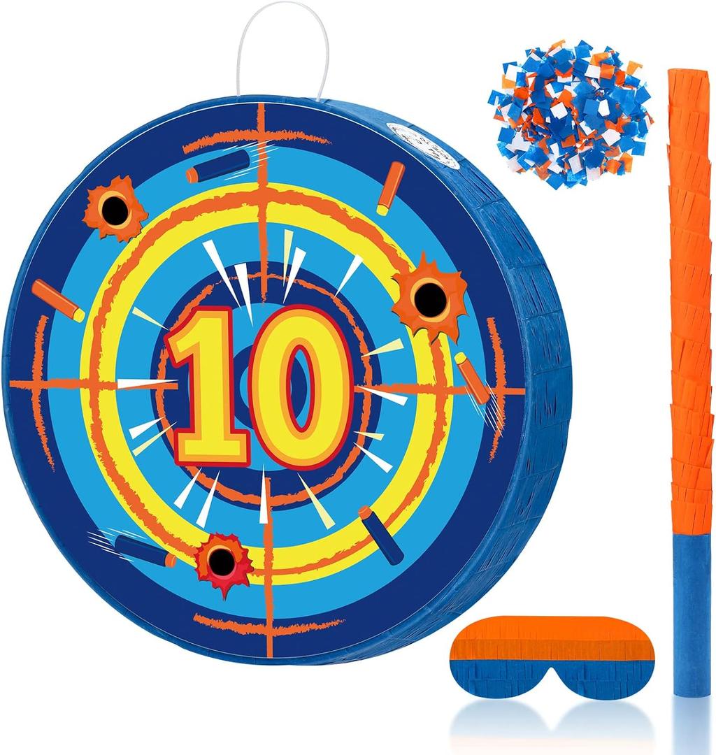 Sotiff Dart Piata Large Dart Theme Battle Piata Set Bullseye Piata with Stick Blindfold Confetti Dart Gun Shooting Target Piata for Boy Girl Birthday Party Game Favors 14X14 Inch