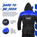 HWK Motorcycle Rain Suit for Men and Women, Two-Piece Waterproof Motorcycle Rain Gear with Reflective Jacket and Pants, All-Season Weatherproof Protection for Riding, Blue, Large