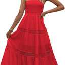 Floerns Women's Boho Tube Top Strapless Flowy Midi Dress Sleeveless Ruffle Hem Vacation Dresses (Medium, Red)