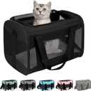 Cat Carrying Case - Pet Carrier Airline Approved, Portable and Breathable Pet Travel Carrier Removable Fleece Pad, Collapsible Cat Carrier Dog Carrier for Medium Cats Small Cats Dogs(Medium, Black) (17.0"L x 11.0"W x 11.0"H)