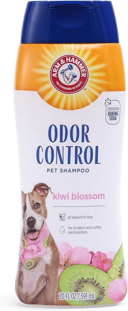 Arm & Hammer Deodorizing Dog Shampoo for Smelly Dogs & Puppies with Baking Soda, Moisturizing Dog Shampoo for Sensitive Skin - Dog Odor Shampoo - Kiwi Blossom Scent, 20 Fl Oz (White)