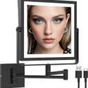Ruacq Rechargeable Wall Mounted Makeup Mirror with Lights, Double Sided 1X/10X Magnifying Vanity Mirror with 3 Color Lighting, Touch Screen Dimmable, 360 Rotation Extension Foldable Arm(Matte Black)