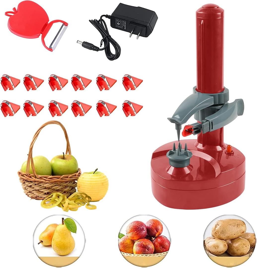 Electric Potato Peeler - Kitchen Automatic Rotating Peeling Tool for Fruit & Vegetable (Red)