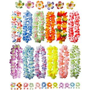 50 PCS Soft Hawaiian Leis Luau Party Decorations Tropical Party Favors Lei Hawaiian Flower Hair Clip,Headbands and Wristbands Perfect for Your Hawaii Luaus Party.