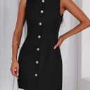 PRETTYGARDEN Work Dresses for Women 2026 Summer Business Formal Short Dress Sleeveless Button Down Elegant Office Outfits (Black, L)