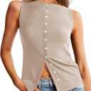 Tankaneo Womens Button Down Ribbed Tank Tops Cropped Cute Y2k Vest Tops 2025 Summer Going Out Outfits (Small, Khaki)