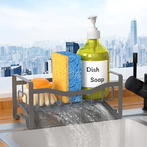 Amazon.com - Maifan Stainless Steel Kitchen Sink Caddy Organizer with Auto Drain Tray, Sponge Holder for Countertop Storage Dark Gray
